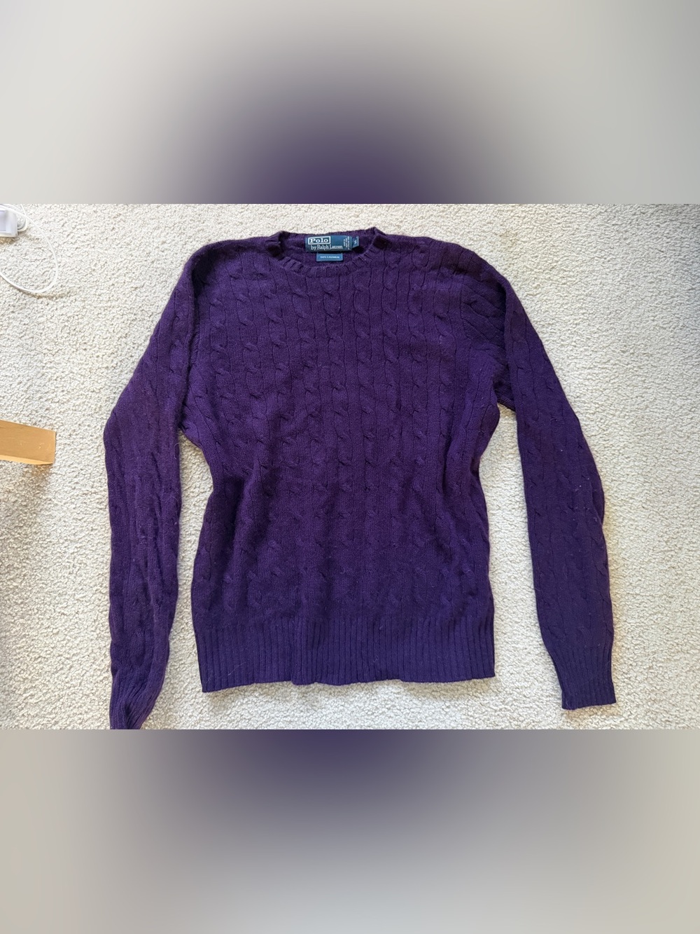 Polo Ralph Lauren 100%cashmere Purple Cable-Knit Crewneck Sweater